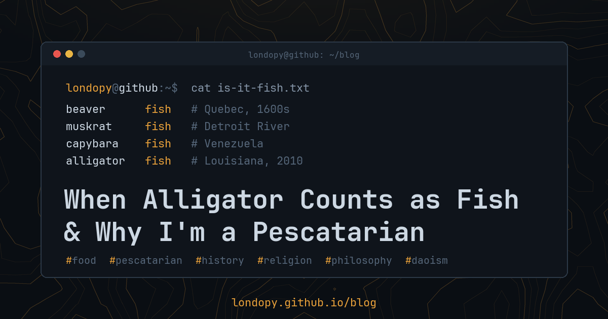 A terminal listing animals that religious rulings counted as fish, above the post title